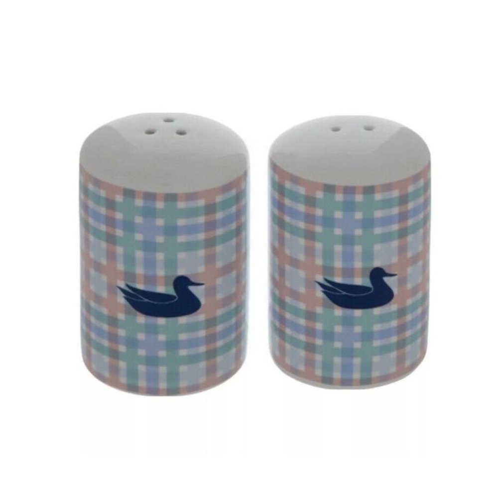 Southern Marsh Collection Ceramic 3.5” Salt & Pepper Shakers Plaid New